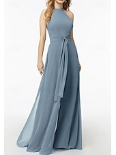 abordables Robes de demoiselle d&#039;honneur-Jumpsuits Robes invitée de mariage Robe élégante invitée de mariage engagement longueur de sol sans manches col halter chiffon avec poche bretelles