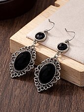 abordables Boucle d&amp;#39;oreille pour femme-Boucles d&#039;oreilles pendantes gothiques vintage pour femmes avec pierre précieuse rouge, design pendant en filigrane d&#039;argent antique pour fête d&#039;Halloween et cosplay