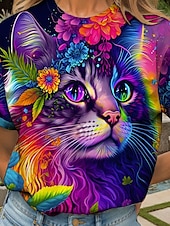 preiswerte Tiere T-Shirt-Damen T Shirt Blumen Grafik Tiermotiv Vintage Stilvoll Klassisch Kurzarm Rundhalsausschnitt Rundhals Normale Oberteile Täglich Wochenende Druck Gelb Rote Blau Purpur Grün Sommer Frühling