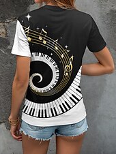 billige Stripe og geometrisk t-skjorte-musikk festival Dame T skjorte Grafisk Geometrisk Årgang Stilfull Klassisk Kortermet V-hals Vanlige topper Daglig Ut på byen Strand Klær Trykt mønster Svart og Hvit Hvit / Svart Sommer Vår