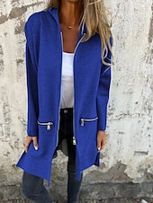 cheap Hoodie Jacket-Women&#039;s Casual Jacket Hoodie Jacket Breathable Comfortable Zipper Pocket Casual Plain Vacation Street Daily Wear Going out Zipper Regular Hooded Regular Fit Long Sleeve Outerwear Black Red Blue