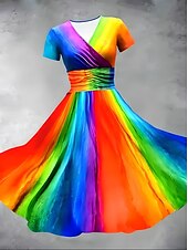 abordables Robes Rayés et Géométriques-Femmes Robe Midi Robe fourreau Robe Portefeuille Robe d&#039;Été Robe d&#039;été Vacances Fête Occasionnel Quotidien Fête Sortir Coupe régulière A Ombre Graphique Géométrique Demi Manches Col en V Rose Claire
