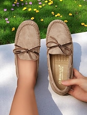 abordables Chaussures sans lacet et mocassins femme-Mocassins pour femmes avec nœud – Flats confortables à enfiler pour la conduite décontractée les balades au jardin les festivals de bière et les pique-niques de printemps