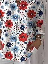 preiswerte Blumenblusen-Womens Hemd Leinenähnlich Atmungsaktiv Leicht Button-Down Tunika Hemdkragen Lange Ärmel Blumengrafik Vintage Tropical Täglich Reguläre Tops Arbeit Täglicher Feiertagsdruck Rot Blau Grün Frühling