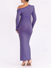 abordables Robe Simple-Femmes Robe Longue Maxi Robe Robe de Bal Robe de Soirée Mode Soirée Occasion Spéciale Coupe régulière Uni manche longue Top épaules dénudées Noir Violet Marron Automne