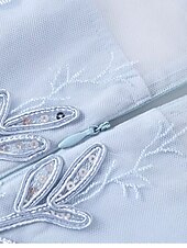 baratos Comprimento do chá-Vestido A-Line Vestido da Mãe da Noiva Elegante Decote Redondo Comprimento do Joelho Tule Mangas Curtas com Pregas Bordado