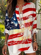 preiswerte Unabhängigkeitstag Top-Unabhängigkeitstag Damen Patriotisches Vierteljuli Bluse Grafik Flagge Stylisch Modern Lässig Langarm V-Ausschnitt Reguläre Oberteile Täglich Feiertagsdruck Schwarz Weinrot Blau Staubiges Blau Sommer