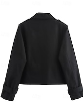 preiswerte Hemdjacken-Damen Freizeitjacke Bequem Knöpfe Tasche Mode Modern Einfach Täglich Ausgehen Doppelreihig Regulär Umlegekragen Normale Passform Langarm Oberbekleidung Schwarz Braun Khaki Herbst Winter