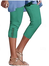 cheap Plain Leggings-Women&#039;s Capri Pants Leggings Fashion Casual Calf-Length Mid Waist Plain Elastic Waist Comfy Breathability Stretchy Vacation Street Daily Wear Light Yellow Wine Dark Brown Black Spring Fall Regular Fit