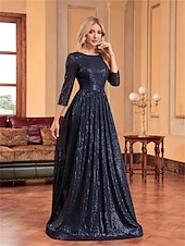 ieftine albastru-Rochii A-Line quinceanera rochie elegantă rochie formală nuntă lungime până la podea mânecă 3/4 guler cămașă poliester cu pliuri