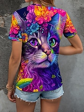 preiswerte Tiere T-Shirt-Damen T Shirt Blumen Grafik Tiermotiv Vintage Stilvoll Klassisch Kurzarm Rundhalsausschnitt Rundhals Normale Oberteile Täglich Wochenende Druck Gelb Rote Blau Purpur Grün Sommer Frühling