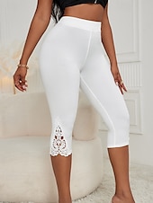 preiswerte Einfarbige Leggings-Damen Caprihose Leggings Streetwear Lässig Wadenlang Natürliche Taille Einfach Spitze Elastischer Bund Bequem Außenbereich Outdoor Urlaub Athleisure Weiß Sommer Normale Passform