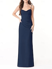 baratos Vestidos para Madrinhas-Vestido de dama de honra em corte A, decote em V / alças finas, sem mangas, elegante, longo, charmeuse com fenda frontal / franzido 2025