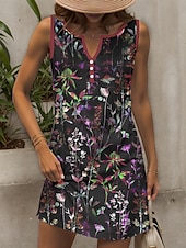 abordables Robes fleuries-Femmes Mini Robe Robe d&#039;Été Robe fourreau Robe à épaules dénudées Vacances Occasionnel Sortir Coupe régulière Fleuri Graphique Sans manches Col en V Rouge Bleu Violet Vert Été Printemps