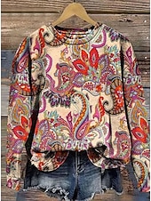olcso Boho felsők-Női Pulóver pulóver Grafika Paisley Meleg Szüret Nyugati Hosszú ujj Terített nyak Normál felsők Utca Hétköznapi Szabadság Nyomtatott Arcpír rózsaszín Rubin Medence Fukszia Lóhere Tavasz Ősz Tél