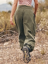 abordables pantalones cargo de mujer-Mujer Pantalones cargo Pantalones Moda Ropa de calle Longitud total Cintura Media Color sólido Bolsillo Cómodo Microelástico Deporte Ropa Cotidiana Verde Ejército Verano Primavera Ajuste regular