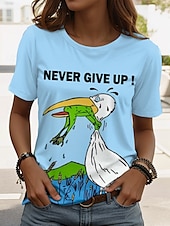 abordables T-shirt Animaux-Femmes T-shirt Graphique Animal Oiseau ancien Élégant Classique Manche Courte Col ras du cou Col rond Hauts Réguliers Quotidien Week-end Imprimé Blanche Bleu Vert Été Printemps