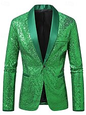 billiga Herrars klassiska kavajer-Herr Kavaj Företag Cocktailfest Bröllopsfest Mode Ledigt Vår Höst Polyester Ensfärgat Ficka Knappar Bekväm Enkelknäppt Blazer Grön