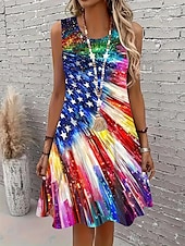 cheap Independence Day Dress-Women&#039;s Patriotic  Mini Dress A Line Dress Summer Dress Off The Shoulder Dress Vacation Casual Party Daily Regular Fit Graphic Flag Sleeveless U Neck Blue Summer