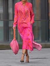 abordables Robes fleuries décontractées-Femmes Robe Midi Robe Fleurie Mode Classique Moderne Extérieur Vacances Quotidien Coupe régulière Léopard manche longue Col en V Bleu Vert Rose rouge Été