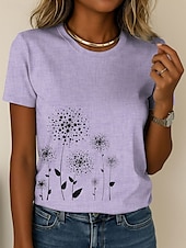 abordables T-shirt floral-Femmes T-shirt Fleuri Graphique Plantes Occasionnel Manche Courte Col rond Hauts Réguliers Quotidien Sortir Week-end Imprimé Bleu Violet Vert Kaki Été