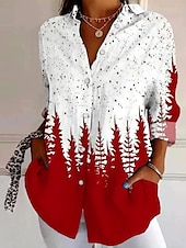 preiswerte Damen Kunst- und Design-Oberteile-Damen Hemd Ombre Grafik Geometrisch Täglich Stilvoll Modern Langarm Hemdkragen Normale Oberteile Täglich Ferien Knöpfe Druck Rote Regenbogen Sommer Frühling Herbst