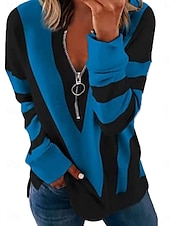 abordables Art &amp; Design Tops-Pull zippé quart femme géométrique décontracté manches longues col rond tops réguliers vêtements de tous les jours imprimé décontracté noir blanc rouge bleu gris automne hiver