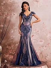 levne Polos formální / Koktejl-Mořská panna  Trumpet Šaty k Quinces Elegantní Šaty Formální Svatební Délka k podlaze Krátké rukávy V krku Polyester s flitry