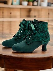 levne 30. léta-dámské viktoriánské šněrovací kotníkové boty - zelené semišové kozačky na vysokém podpatku pro vintage a steampunk kostýmy