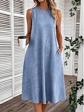 preiswerte Weißes Kleid-Damen Midikleid Sommerkleid A Linie Kleid Urlaub Party Lässig Geburtstag Täglich Ferien Normale Passform Grafik Einfach Ärmellos Rundhalsausschnitt Marineblau Rosa Blau Grau Sommer