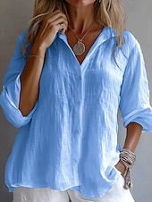 cheap Shirts-Women&#039;s Shirt Solid Color Plain Stylish Casual Long Sleeve Shirt Collar Regular Tops Daily Holiday Buttons White Yellow Pink Blue Summer Spring