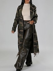 preiswerte Trenchcoats-Damen Trenchcoat Bequem Knöpfe Tasche Modern Streetstyle Tarnung Outdoor Ausgehen Einreihig Lang Umlegekragen Normale Passform Langarm Oberbekleidung Hellgrün Dunkelgrün Herbst Winter