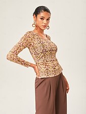 economico Bluse e camicie-maglia elasticizzata vintage con scollo a V