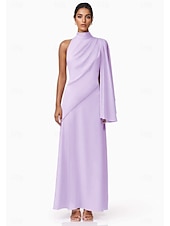cheap Cocktail Dresses-A-Line Cocktail Dresses Elegant Formal Wedding Guest Ankle Length Sleeveless High Neck Stretch Crepe with Ruffles