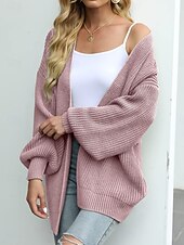 ieftine Cardigane și îmbrăcăminte exterioară-Pentru femei Pulover Bluza Elegant Modă Șic Stradă Culoare pură Deschis frontal Tricotat Manșon Lung Topuri obișnuite Tricotat În aer liber Zilnic Sfârșit de săptămână Negru Roz Îmbujorat Toamnă Iarnă