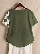 billige Kvinnenes Kunst &amp; Design Topper-Dame Skjorte Bluse Grafisk Polkadotter Grunnleggende Kortermet Crew-hals Vanlige topper Ferie Knapper Trykt mønster Hvit Navyblå Grønn Sommer Vår
