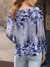 billige Blomster t-skjorte-Dame T skjorte Nyanse Blomstret Grafisk Elegant Årgang Mote Langermet Crew-hals Rund hals Vanlige topper Daglig Ut på byen Helg Trykt mønster Gul Rosa Blå Lilla Grønn Sommer