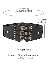 abordables Ceinture pour femme-Ceinture large élastique pour femme avec triple boucle vintage – Corset gothique en similicuir pour robes et costumes