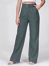 economico gamba larga e vita alta-Per donna Gamba larga Pantaloni Eleganti Streetwear Casual Lunghezza intera Naturale Semplice Tasca Elastico in vita Comodo All&#039;aperto Confortevole Vacanza Uscire blu navy Aalbicocca Grigio Nero