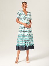 economico Abiti floreali-Per donna Femminile Vestito Casual Abito Midi Verde Geometrico Estate Girocollo All&#039;americana Vacanza Stile Boho XS S M