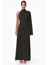 cheap Cocktail Dresses-A-Line Cocktail Dresses Elegant Formal Wedding Guest Ankle Length Sleeveless High Neck Stretch Crepe with Ruffles