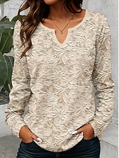 voordelige Boho t-shirt-Dames T-shirt Bloemig 3D Casual Lange mouw V-hals Gekerfde nek Normale tops Dagelijks 3D-afdrukken Afdrukken Khaki Lente Herfst