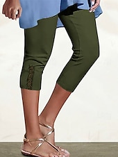 cheap Plain Leggings-Women&#039;s Capri Pants Leggings Fashion Casual Calf-Length Mid Waist Plain Elastic Waist Comfy Breathability Stretchy Vacation Street Daily Wear Light Yellow Wine Dark Brown Black Spring Fall Regular Fit