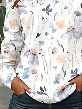 preiswerte Boho-T-Shirt-Damen T Shirt Blumen Grafik Pflanzen Vintage Stilvoll Klassisch Langarm V Ausschnitt Einkerbiger Ausschnitt Normale Oberteile Täglich Druck Khaki Rosa Leicht Blau Frühling Herbst