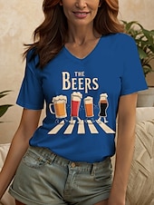 billige Humor og sitater t-skjorte-Oktoberfest Dame T skjorte Grafisk Bokstaver Årgang Stilfull Klassisk Kortermet V-hals Vanlige topper Daglig Trykt mønster Svart Hvit Rød Blå Lilla Sommer Vår