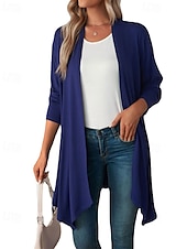abordables Cardigans et vêtements d&#039;extérieur-Femmes Pull Cardigan Vacances Mode Quotidien Couleur Unie Côtelé Ouvert devant Tricoté manche longue Hauts Longs Tricoter Fête Sortir Week-end Noir Blanche Automne Hiver
