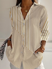 economico Top a Righe e Geometrici per Donne-Per donna Camicia A righe Attivo Quotidiano Elegante Manica Lunga Colletto a Camicia Top Regolari Quotidiano Ferie Bottoni Stampato Blu Viola Verde Cachi Grigio Primavera Autunno
