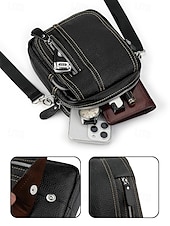 cheap Men&#039;s Bags-Men&#039;s genuine leather messenger bag with zipper pocket, Retro style, Can be inserted into the belt to use as a waist bag, Suitable for outdoor travel, Hiking, Camping or western cowboy wear