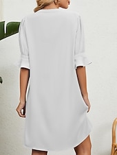 abordables Robe blanche-Femmes Mini Robe Robe trapèze Robe d&#039;été Occasionnel Quotidien Coupe régulière Uni Demi Manches Col en V Noir Blanche Bleu Ciel Vert Véronèse Été