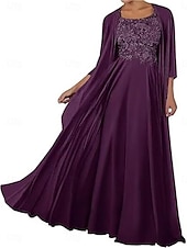 preiswerte Bodenlänge-Zweiteilig Kleid-Sets Brautmutterkleid Elegant Einfach Quadrathals Bodenlang Chiffon Ärmellos mit Einfarbig 2025